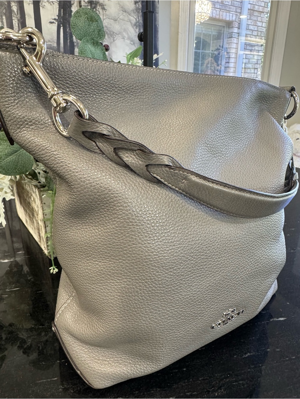 🩶COACH Abby Duffle Pebbled Leather Hobo Shoulder Crossbody Bag in Heather Gray